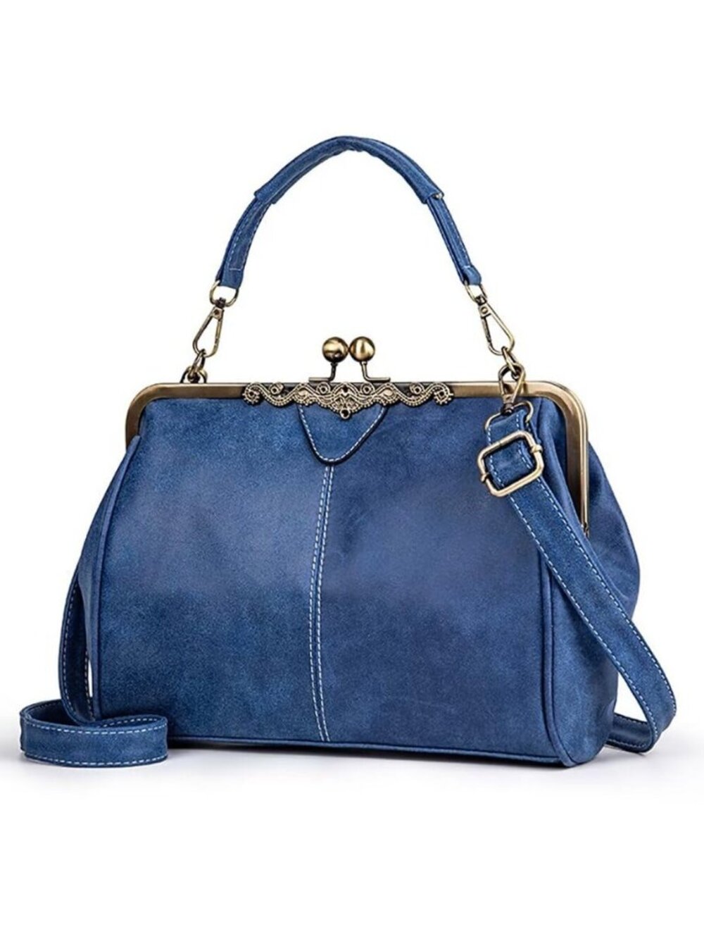 Handbag for Women Leather Shoulder Bag Kiss Lock Top Handle Satchel Purse